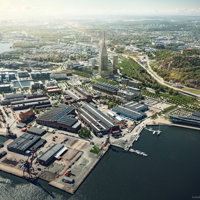 Karlastaden - vy över området och karlatornet exteriör dagtid